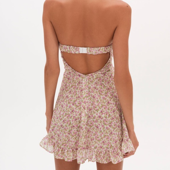 For Love And Lemons Teagan mini Floral White and Pink Dress strapless S - Picture 5 of 9